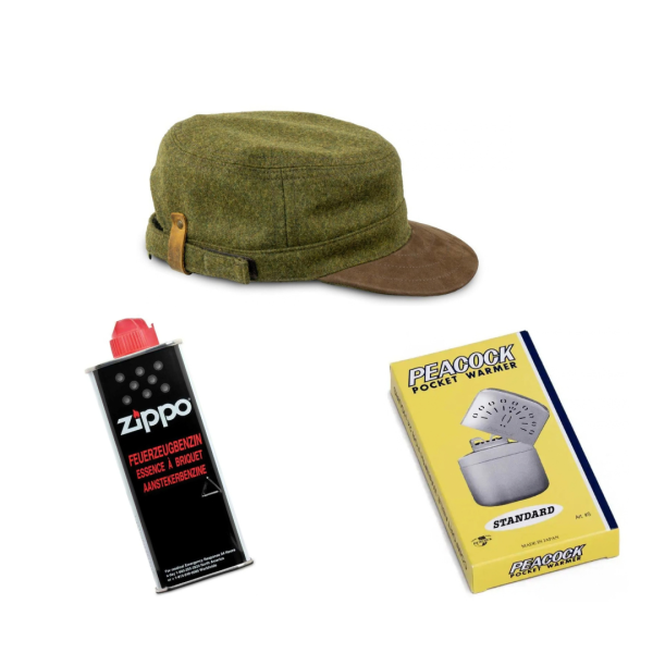 Lodencap "Schirmling" grün, Tschenwärmer 24 Std. Feuerzeugbenzin 125ml